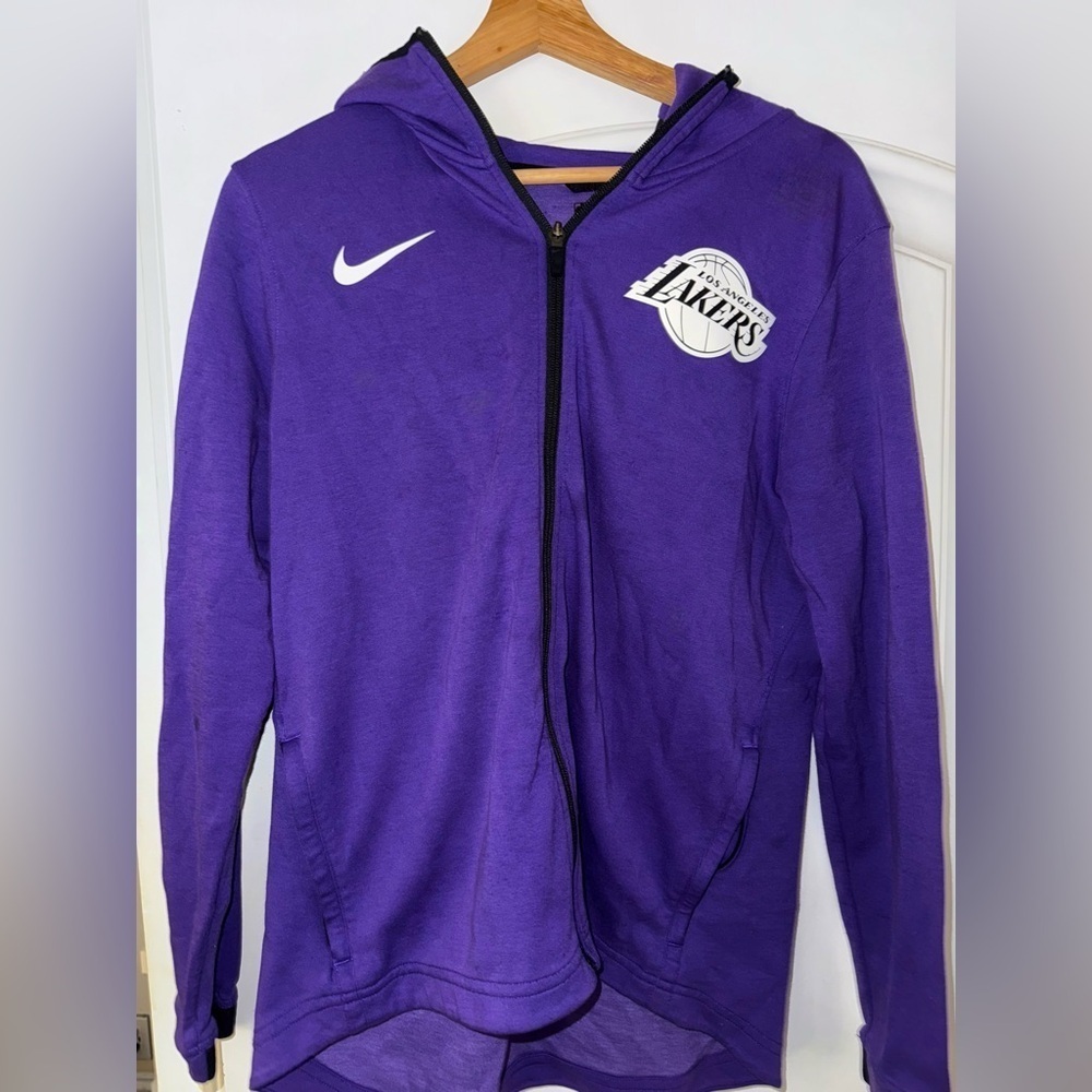 Nike Dri-fit Purple Los Angeles Lakers Zip-Up hoodie Jacket size Youth XL. NBA